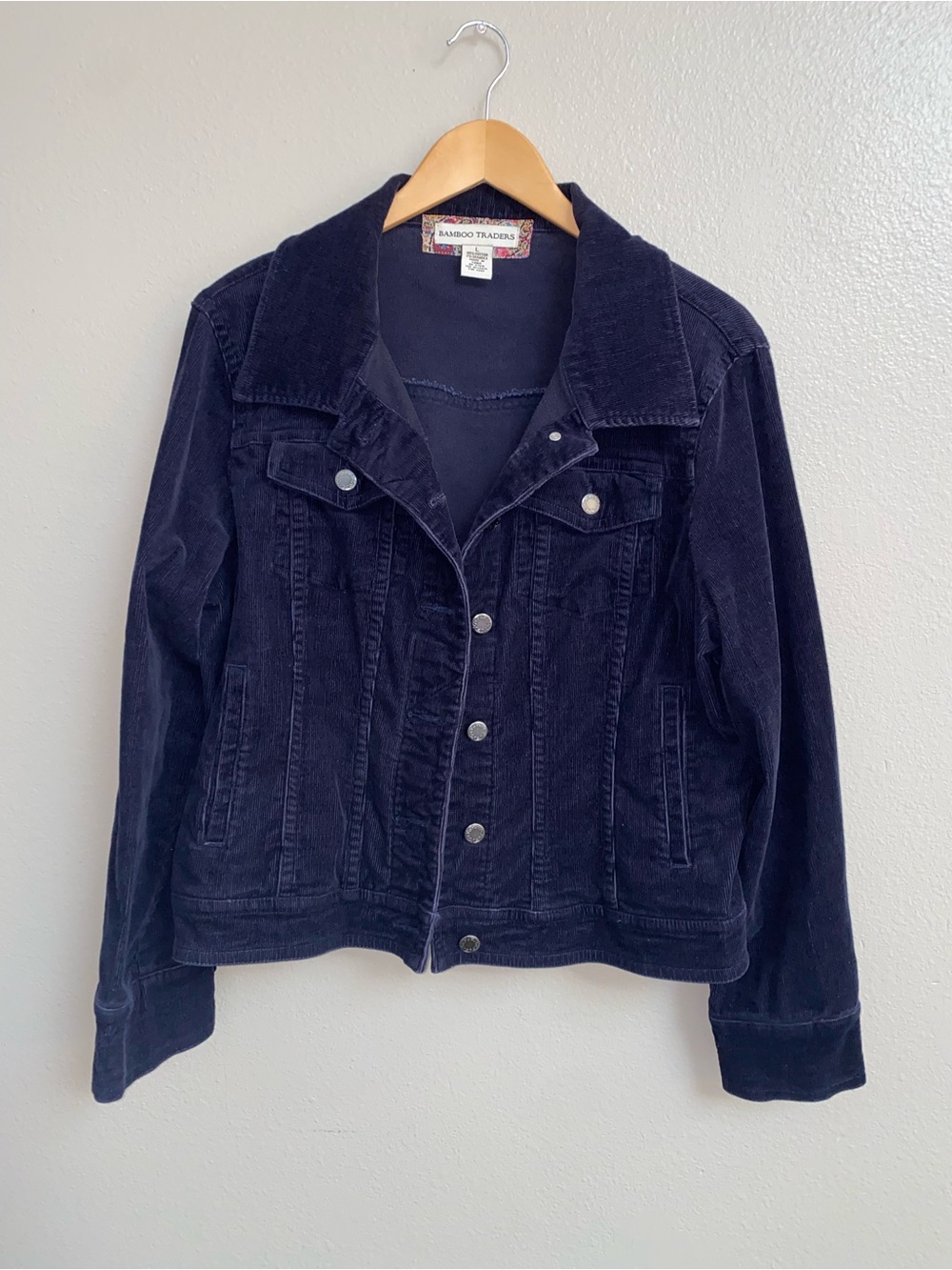 Bamboo Traders Women's Navy Corduroy Button Up Jacket Large